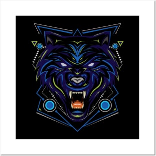 head wolf illustration with dark style Posters and Art